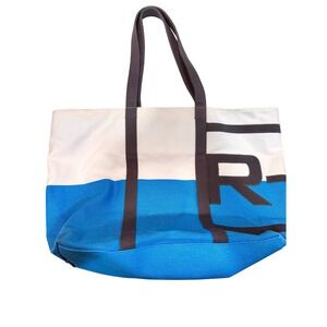 Rodan + Fields R+F Blue White Colorblock Canvas Tote Bag Oversized Beach Travel